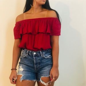Maroon off the shoulder top